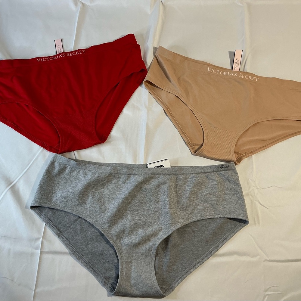 Victoria's Secret Kids Bikini Bottoms - Red, Nude, Gray - 3-Pack